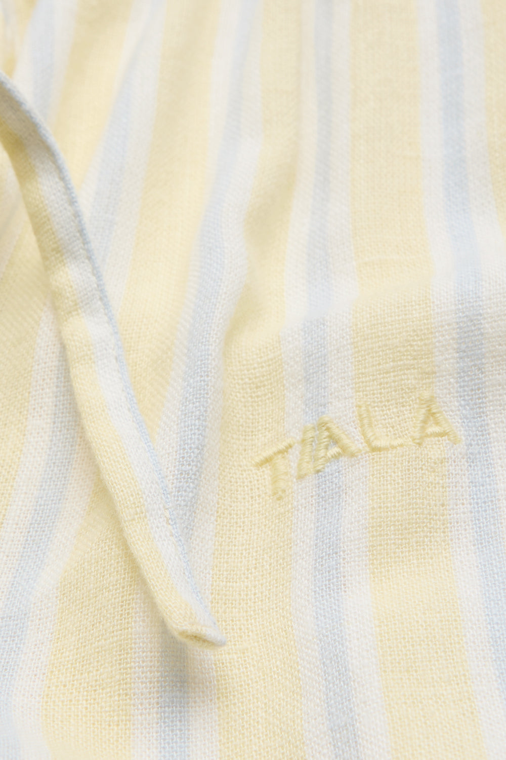 Soft Linen Drawstring Trouser - Lemon / Blue Stripe