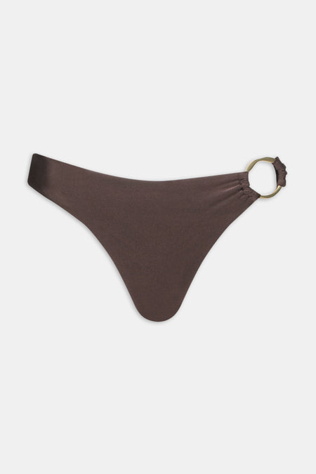 Asymmetric Gold Ring Bikini Bottom - Espresso