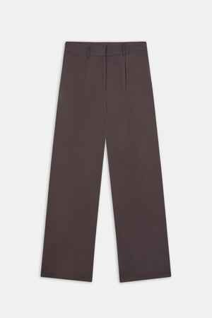 Heavyweight Linen Tailored Wide Leg Trousers - Espresso