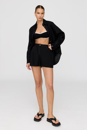 Marrakech Linen Blend Tailored Shorts - Shadow Black