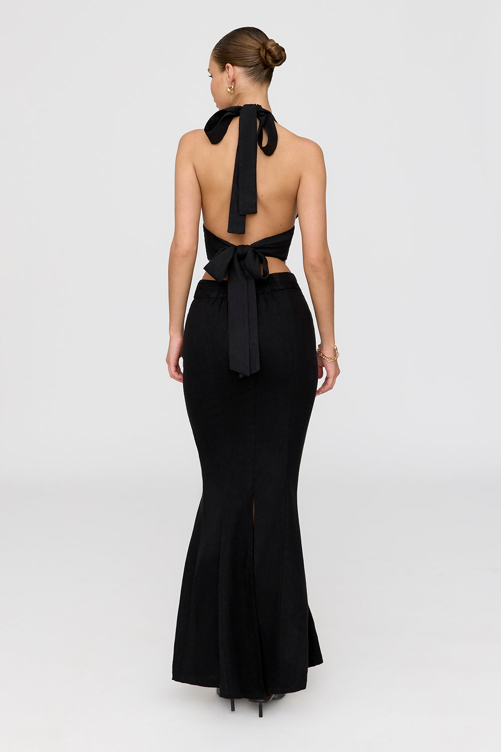 Algarve Linen Blend Multiway Halter Crop Top - Shadow Black