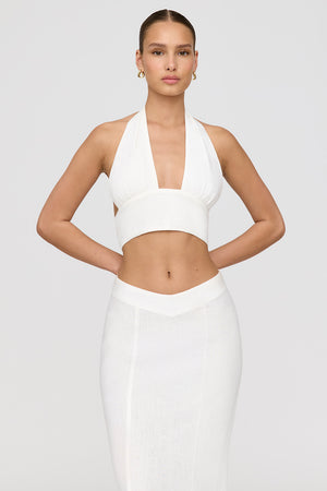 Algarve Linen Blend Multiway Halter Crop Top - Coconut Milk