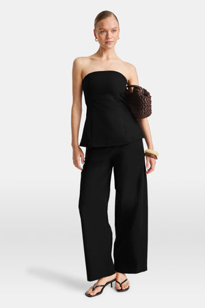 Heavyweight Linen Longline Strapless Top - Black Onyx