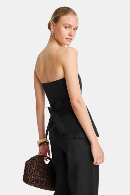 Heavyweight Linen Longline Strapless Top - Black Onyx