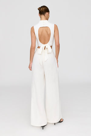 Athens Linen Blend Tailored Wide Leg Trousers - Coconut Milk