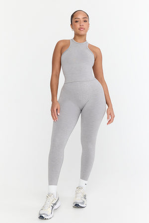 Sculpt Seamless Ribbed Racer Tank - Light Grey Marl
