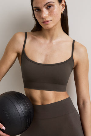 Sculpt Seamless Bandeau Sports Bra - Espresso Brown