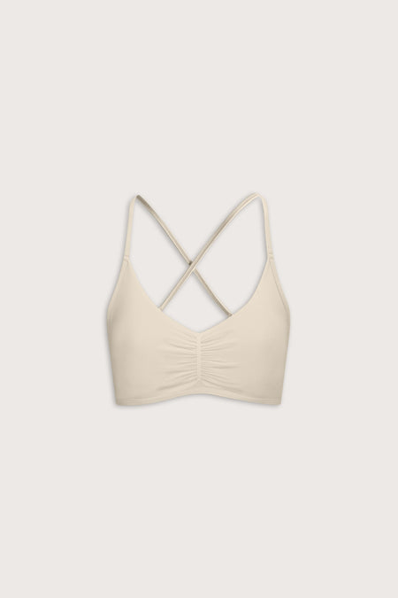 Sculpt Seamless Ruched Cross Back Sports Bra - Chai