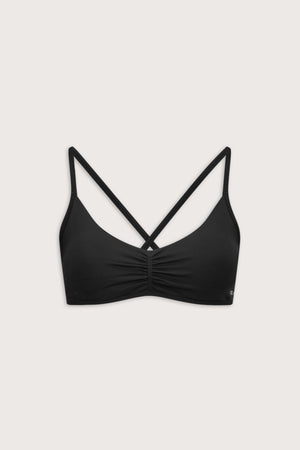 Sculpt Seamless Ruched Cross Back Sports Bra - Black Marl