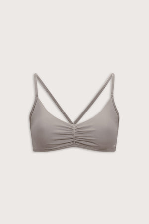 Sculpt Seamless Ruched Cross Back Sports Bra - Pebble