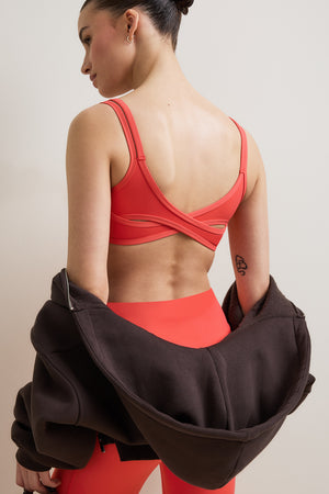 SkinLuxe Bandeau Cross Over Sports Bra - Coral