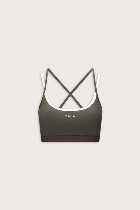 SkinLuxe Contrast Cross Strap Sports Bra - Dark Olive