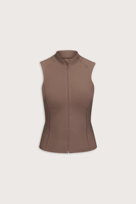 SkinLuxe Sleeveless Zip Through Running Top - Cortado Brown
