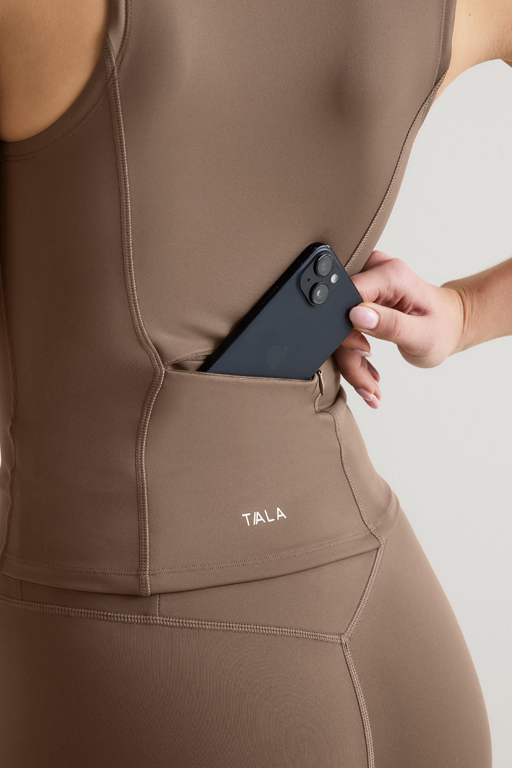 SkinLuxe Sleeveless Zip Through Running Top - Cortado Brown