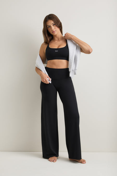 SoftSet Fold Waist Wide Leg Trouser - Black