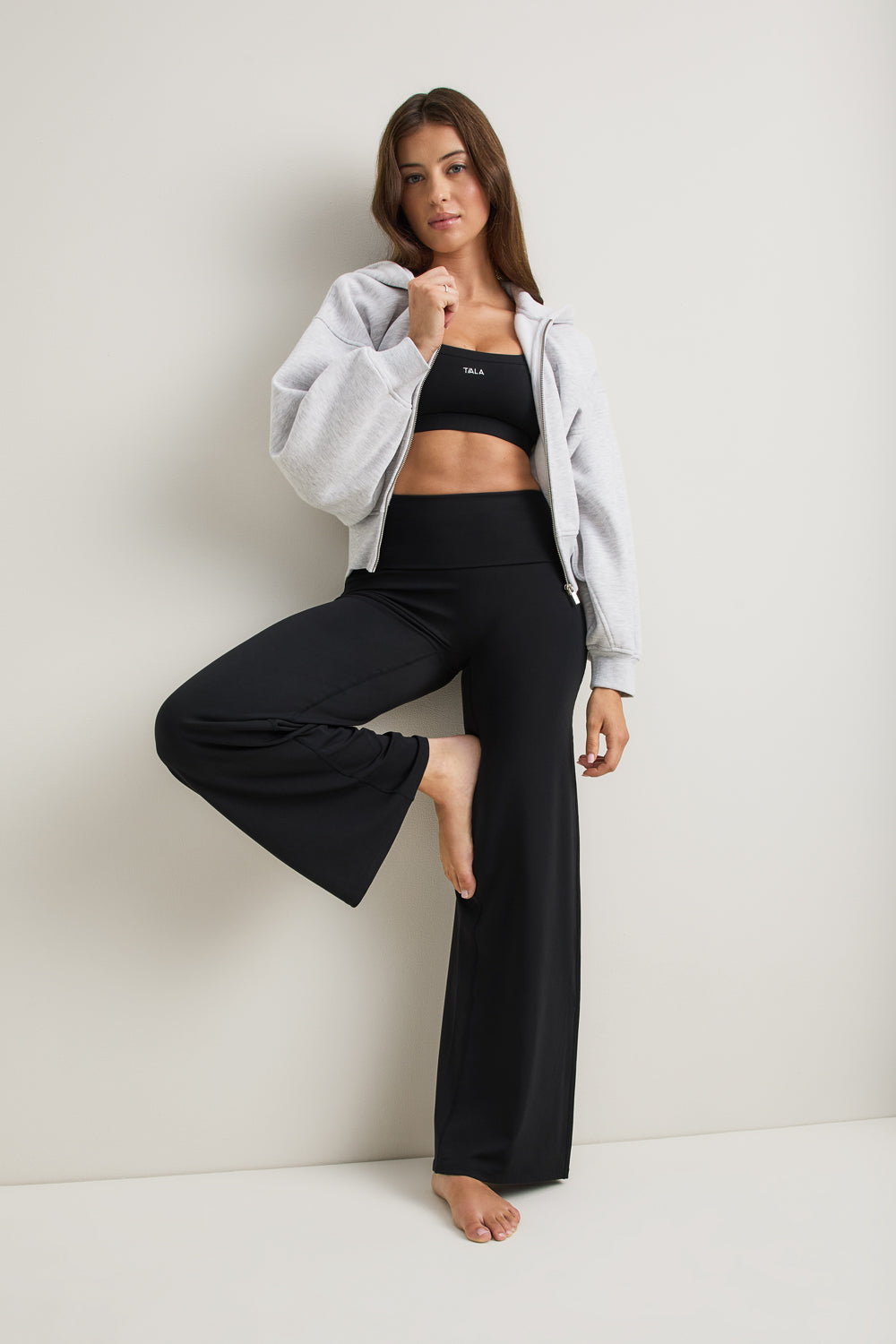 SoftSet Fold Waist Wide Leg Trouser - Black