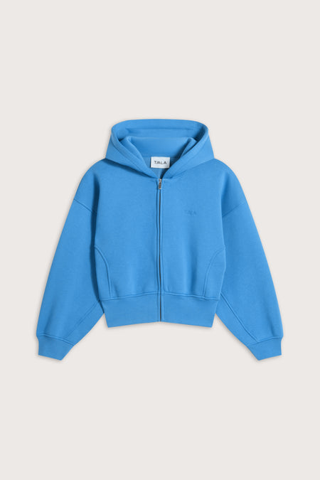 Cocoon Zip Through Hoodie - Washed Cobalt Blue
