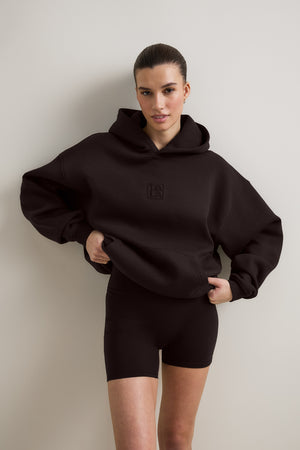 Oversized Embossed Logo Hoodie - Americano