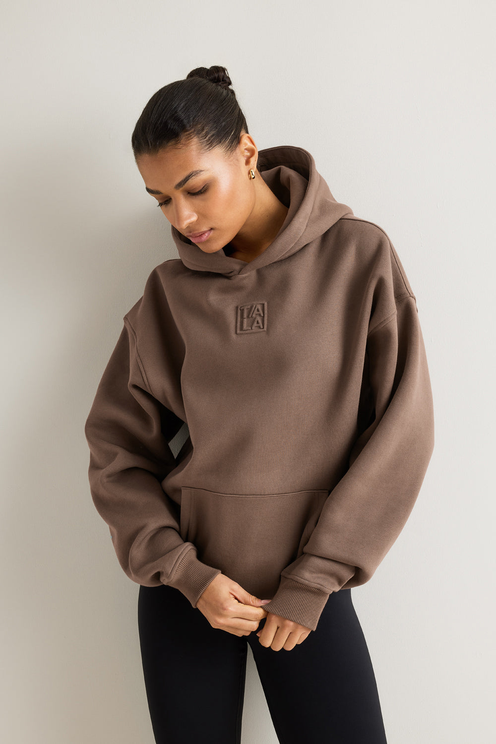 Oversized Embossed Logo Hoodie - Washed Cortado Brown