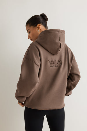 Oversized Embossed Logo Hoodie - Washed Cortado Brown