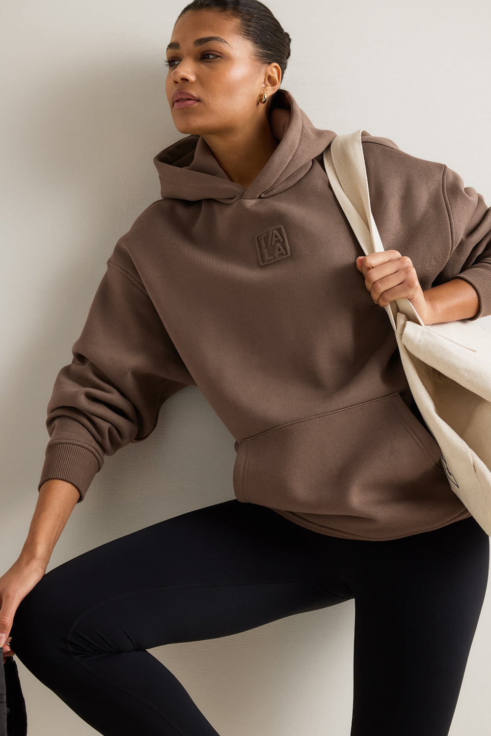 Oversized Embossed Logo Hoodie - Washed Cortado Brown