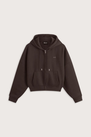 Oversized Cocoon Zip Through Hoodie - Americano