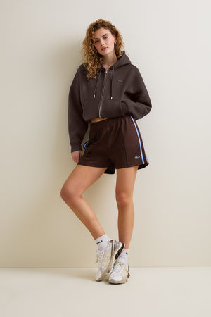 Oversized Cocoon Zip Through Hoodie - Americano