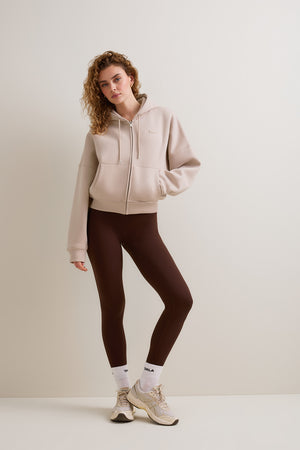 Oversized Cocoon Zip Through Hoodie - Chai