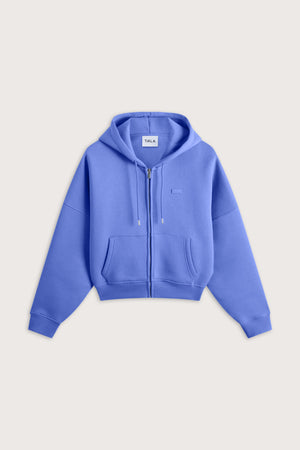 Oversized Cocoon Zip Through Hoodie - Iris Blue