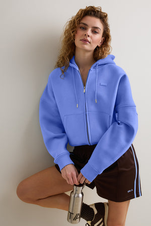 Oversized Cocoon Zip Through Hoodie - Iris Blue