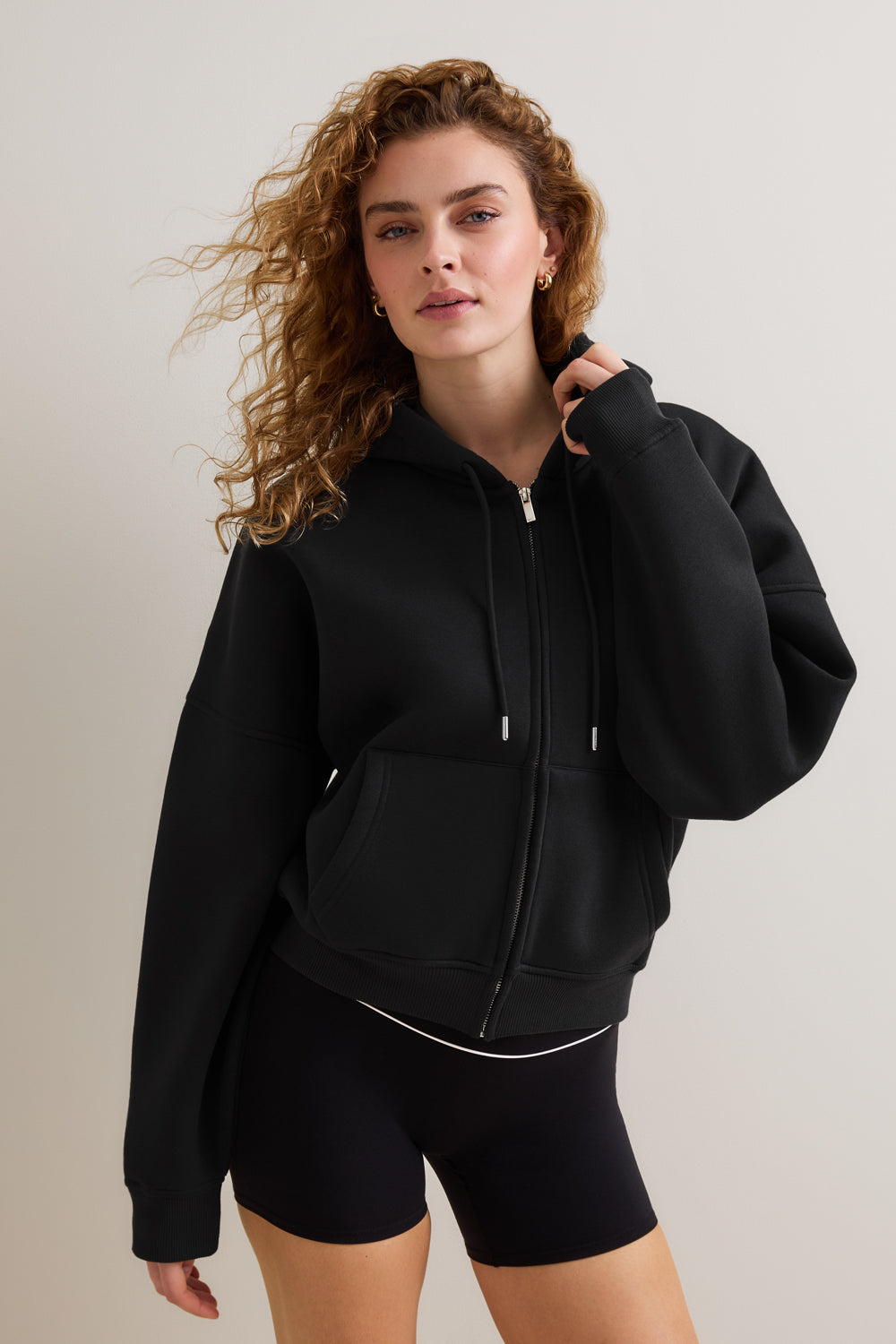 Oversized Cocoon Zip Through Hoodie - Vintage Black