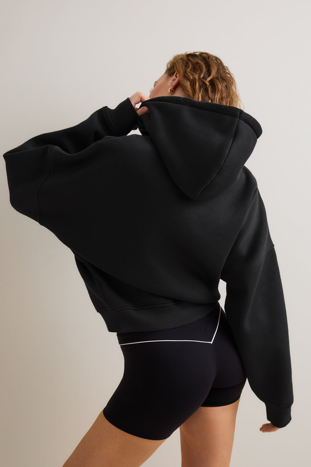 Oversized Cocoon Zip Through Hoodie - Vintage Black