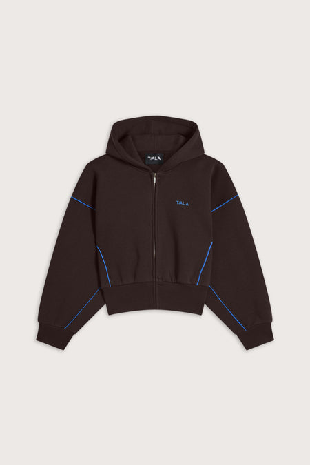 Piped Cocoon Zip Through Hoodie - Americano