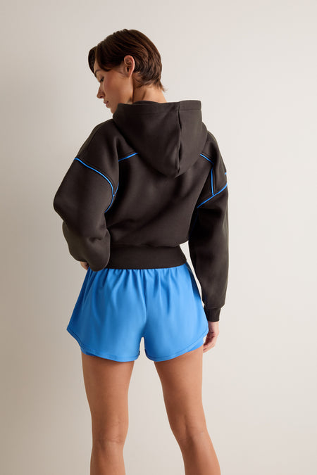 Piped Cocoon Zip Through Hoodie - Americano