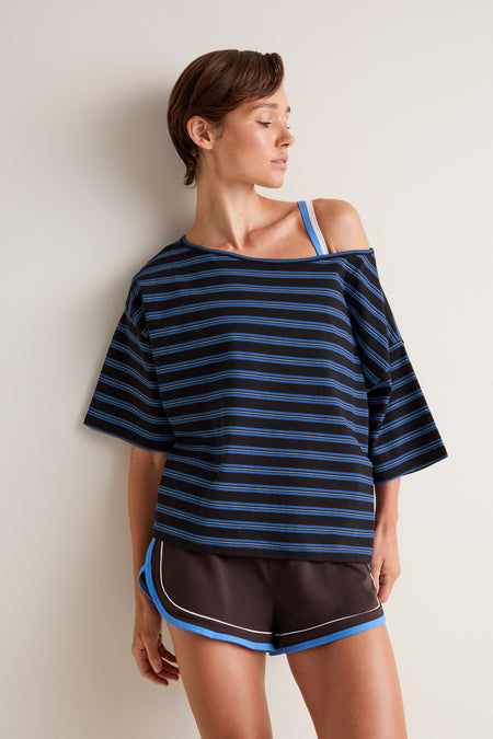 Off Shoulder T-Shirt - Americano Stripe