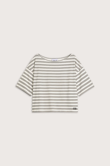 Off Shoulder T-Shirt - Ivory Stripe