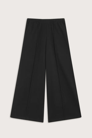 Mid Rise Pintuck Ultra Wide Leg Jogger - Black