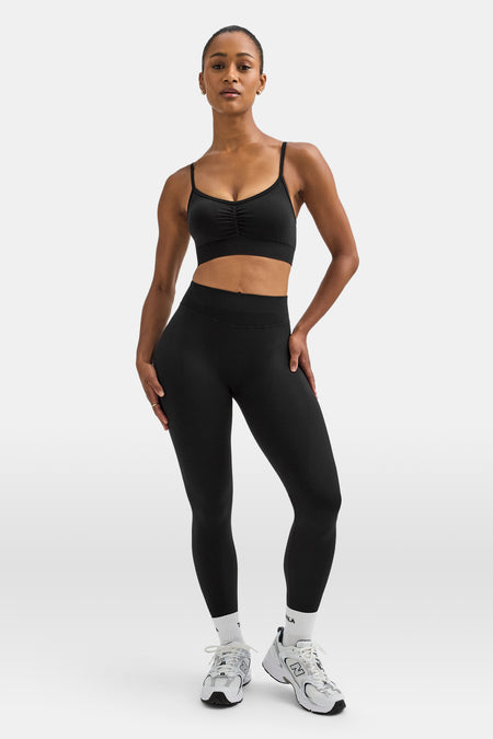 Sculpt Seamless Ruched Sports Bra - Black Marl