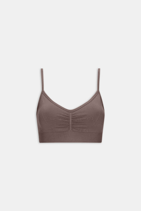 Sculpt Seamless Ruched Sports Bra - Dark Truffle