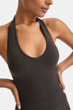 Sculpt Seamless Halter Tank - Espresso Brown