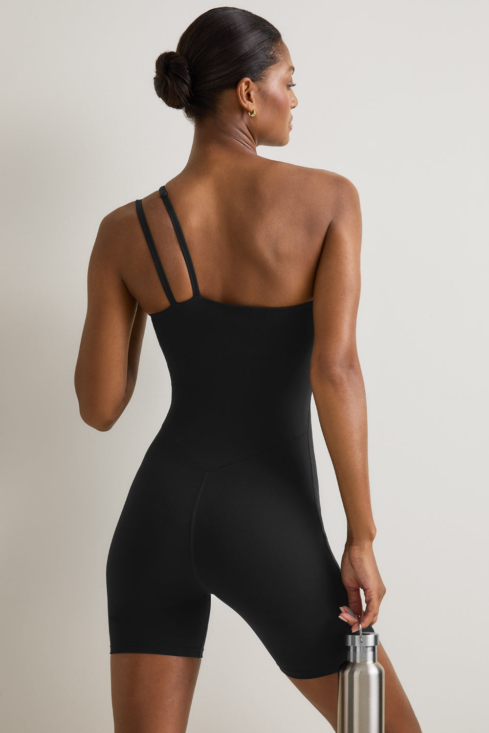 SkinLuxe Asymmetrical Strappy Unitard - Shadow Black