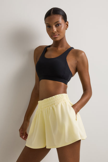 SkinLuxe Ruched Waist Floaty Short - Lemon Yellow