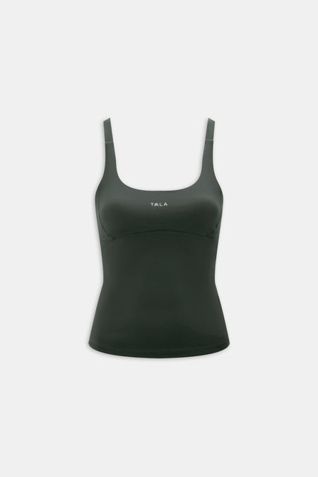 SkinLuxe Scoop Neck Full Length Vest - Dark Moss
