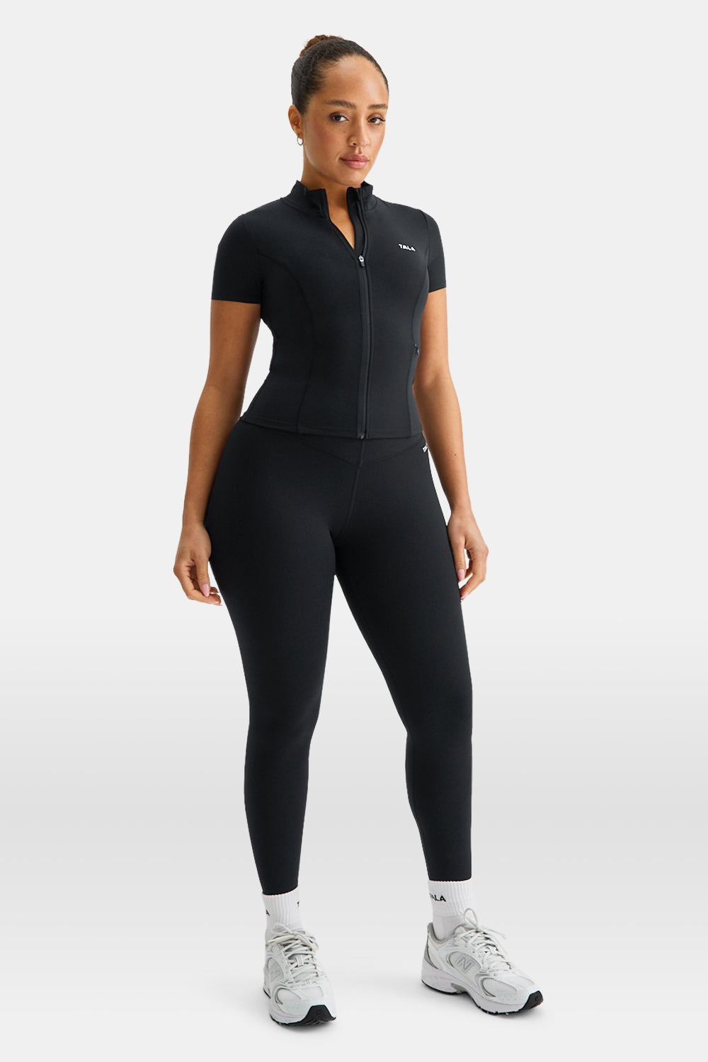 SkinLuxe Zip Through Short Sleeve Running Top - Shadow Black