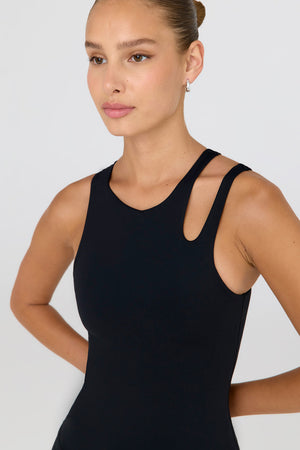 SkinLuxe Built-In Support Cut Out Shoulder Vest - Shadow Black