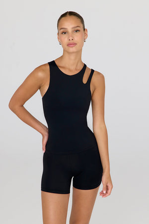 SkinLuxe Built-In Support Cut Out Shoulder Vest - Shadow Black