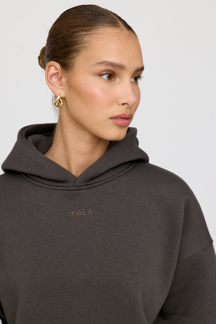 LOVE MORE OVERSIZED HOODIE SLATE BROWN TALA