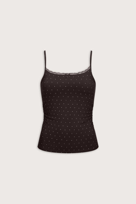 Lace Trim Pyjama Tank - Americano Polka Dot