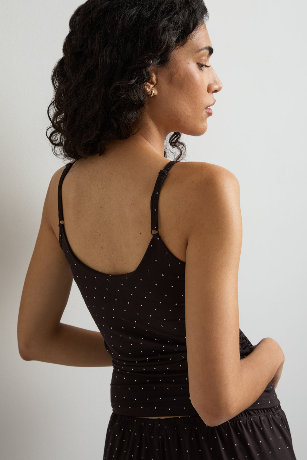 Lace Trim Pyjama Tank - Americano Polka Dot