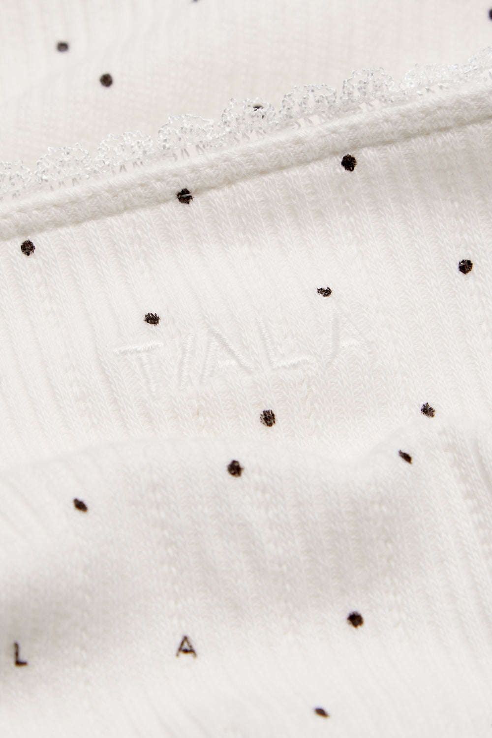 Pointelle Square Neck Pyjama Vest - Ivory Polka Dot Print